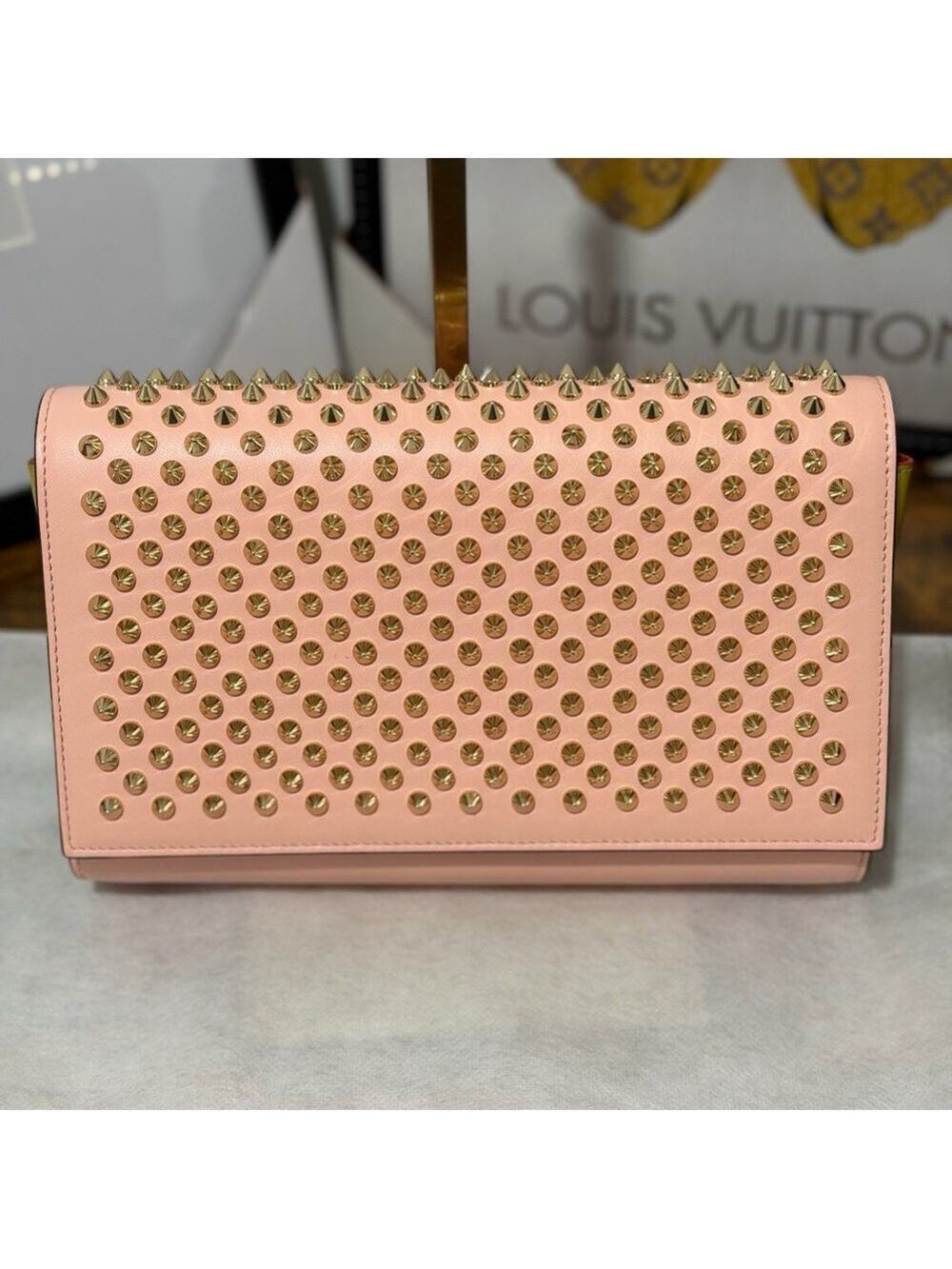Christian Louboutin Pink Paloma Studded Clutch